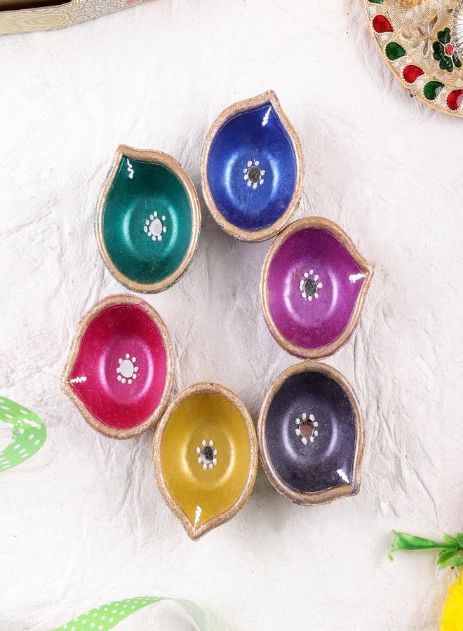 TrendBell Handmade Terracotta Set of 6 Multicolor Clay Diya for Diwali/Navratri Decorations Oil Lamp Diwali Clay Diya Tea Light Holder Indian Decor Festival Gifts Puja Items | TRBD6-01 - Image 1